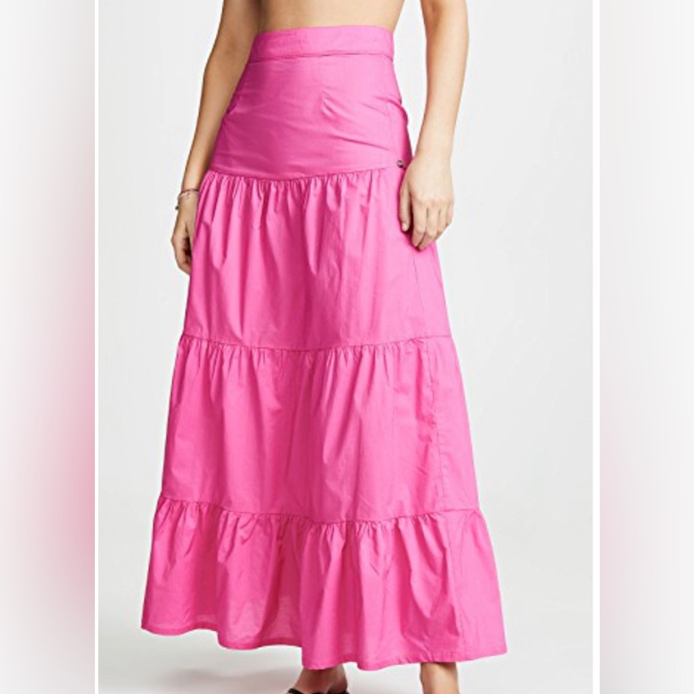 Bright Pink Cotton High Waist Maxi Skirt